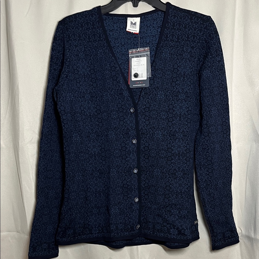 NWT Dale of Norway Otelie Feminine Navy Marine Night Blue Wool Cardigan Jacket M